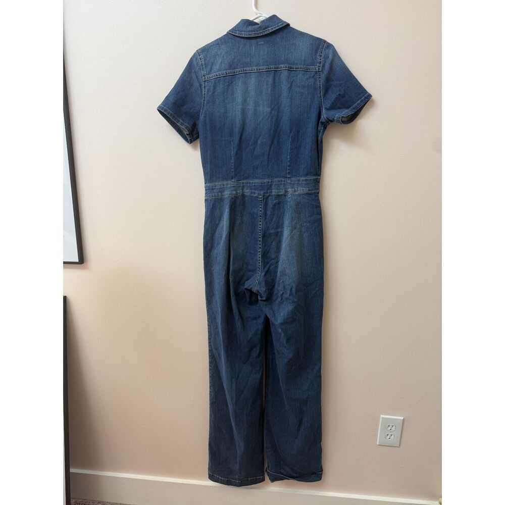 Guess Short Sleeve Zipper Front Denim Wide Leg Jumpsuit Vintage Style L - Picture 2 of 4